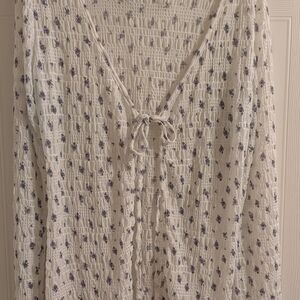 White and Purple Floral Robe Intimates Sleepwear